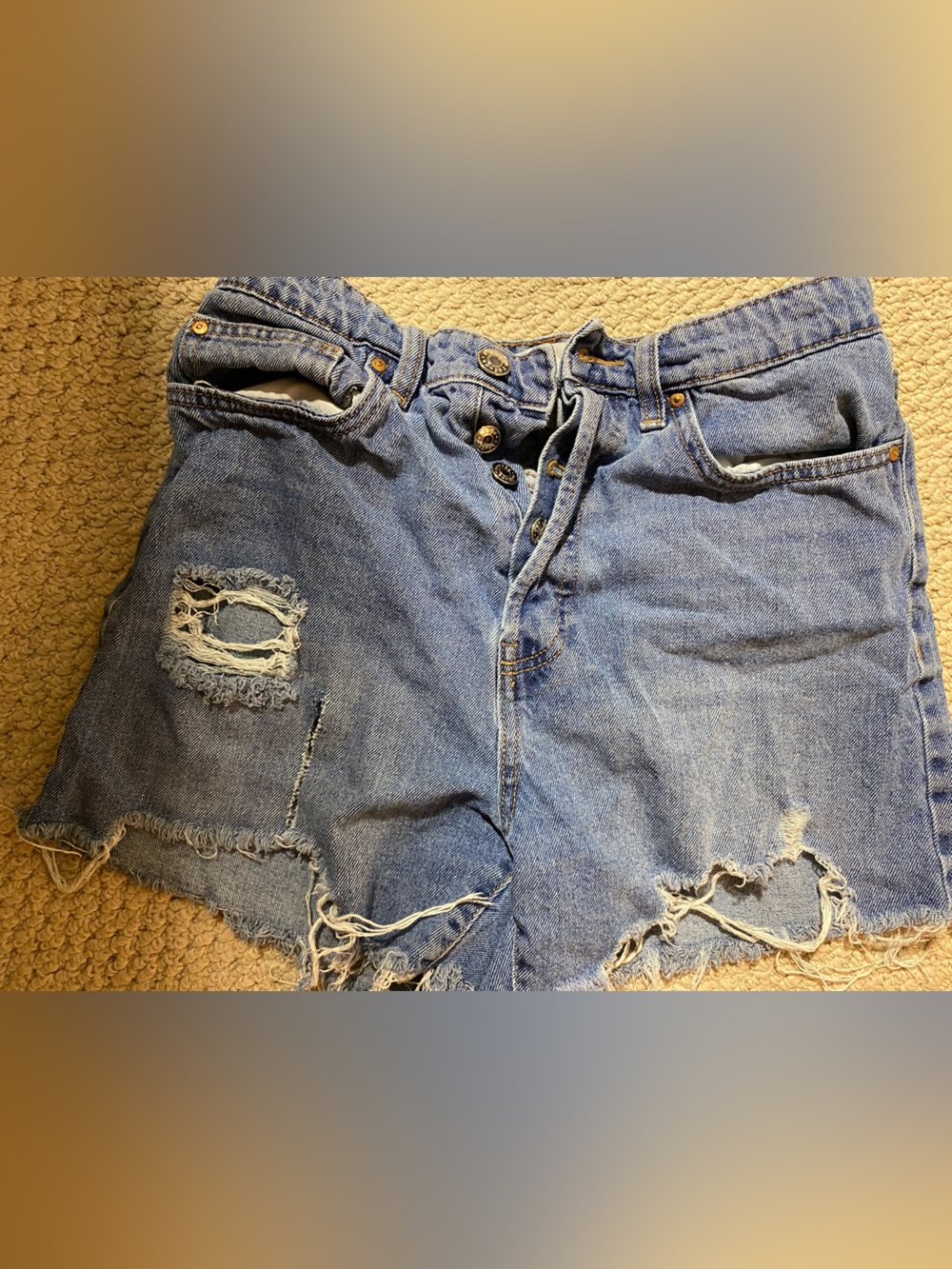 refuge Distressed High-Waist Denim Shorts - Blue